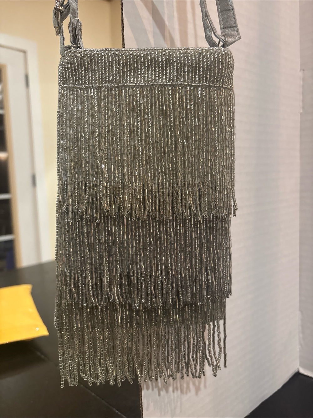 Silver Beaded Fringe Crossbody Bag club bag